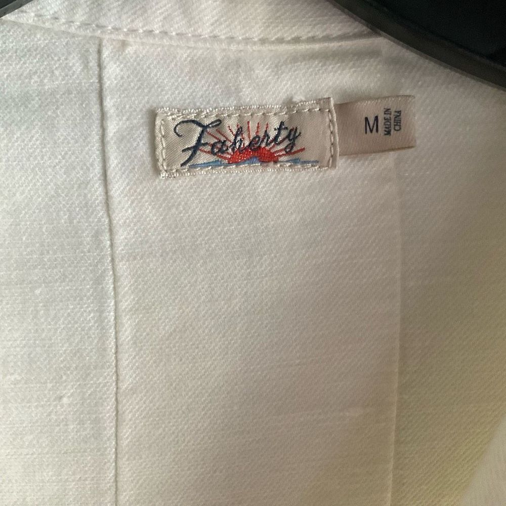 Faherty Jacket Utility White Cotton Linen Button Front Drawstring Belt Medium - Picture 4 of 11